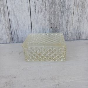 Vintage Cut Glass Hobnail Covered Box, Rectangle, X Hatch Trinket Jewelry Box